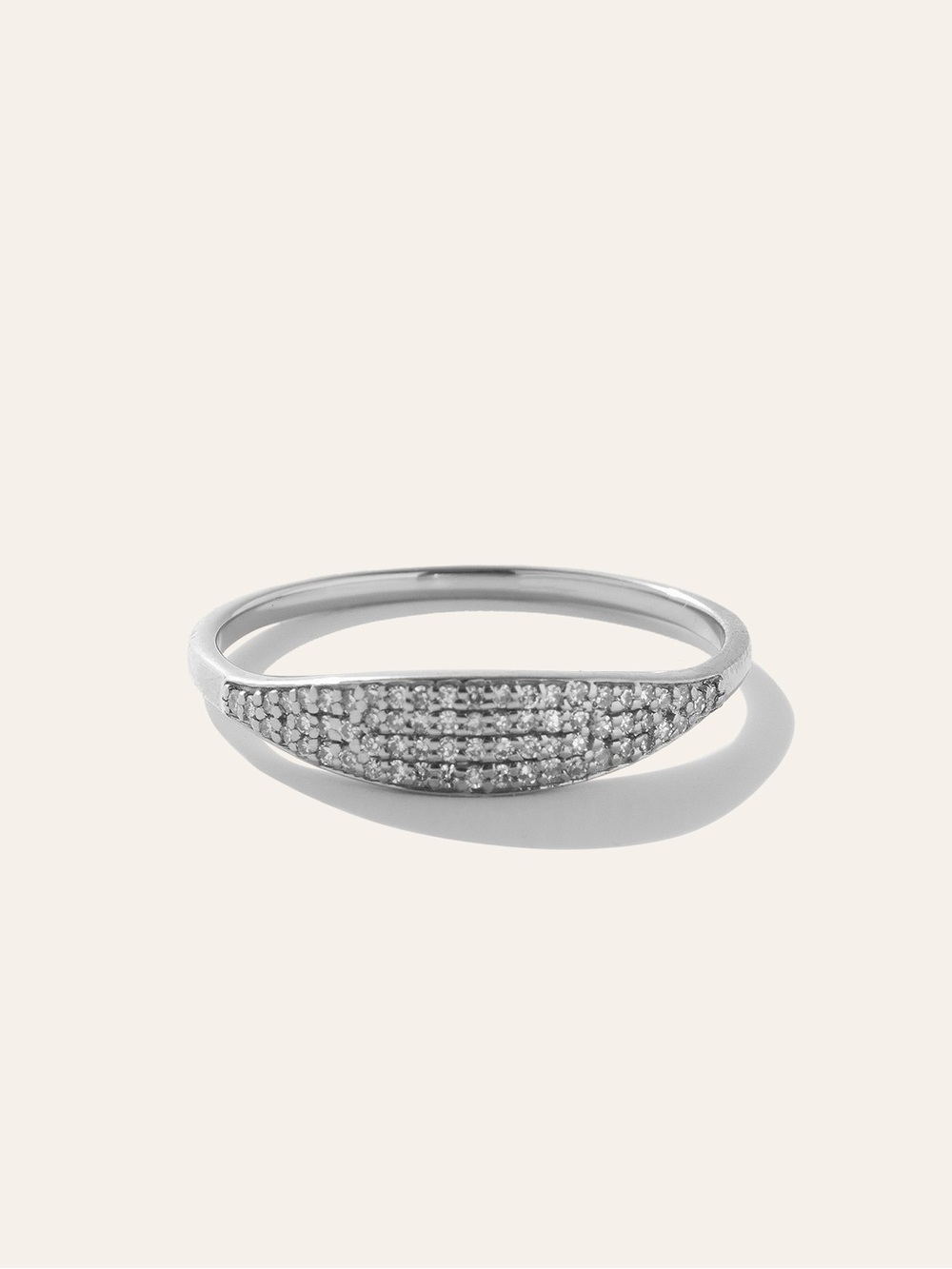 Quince 14k White Gold Pave Slim Signet Ring 6.5